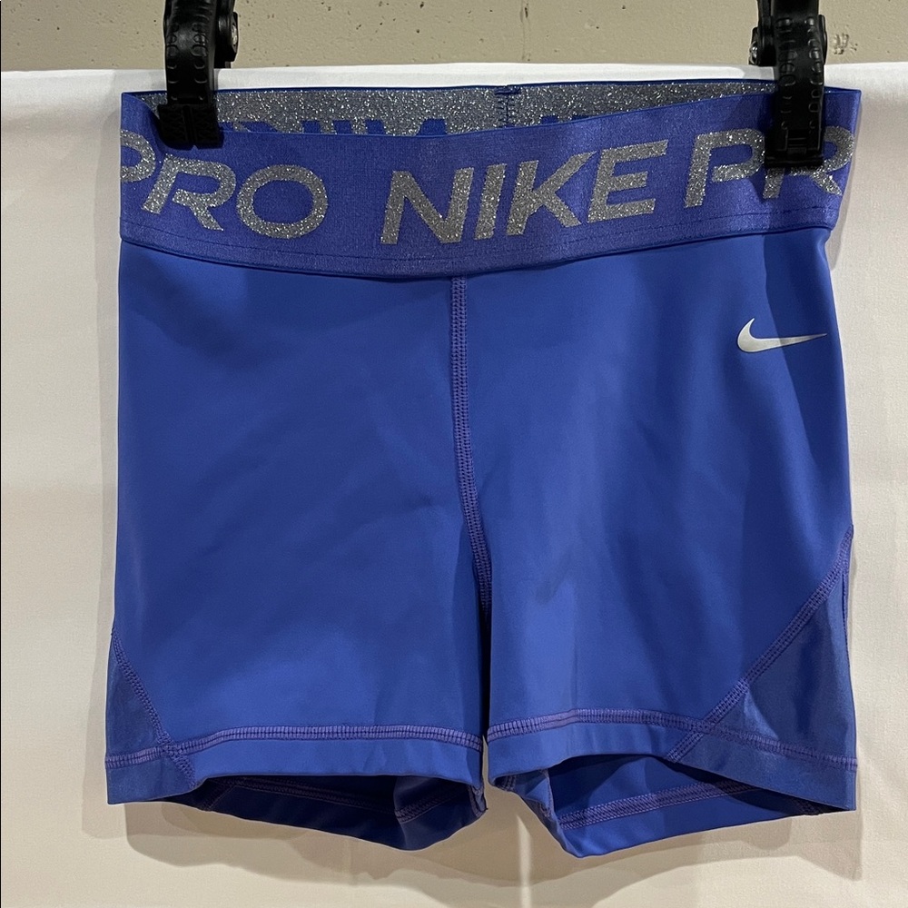 Nike Pro Royal Blue Shorts with Silver Accents